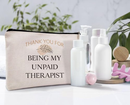Dwept Funny Gifts for Women Cosmetic Bag, Friendship Gifts, Appreciation Gifts for Best Friends Coworkers Sisters Makeup Bag for Purse, Thank You for Being My Unpaid Therapist Travel Toiletry Bag
