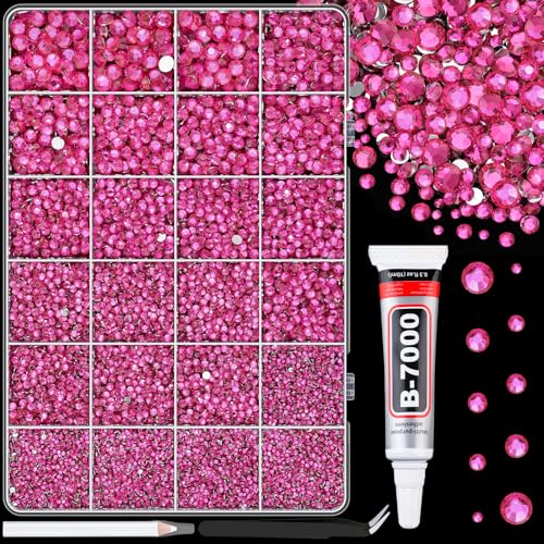 25000PCS Hot Pink Resin Rhinestones for Crafts Flatback Gems with Glue