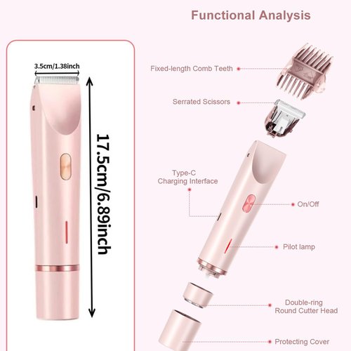 Valentines Day Gifts for Her, Bikini Trimmer for Women,2 in 1 Dual Head Bikini Shaver & Body Shaver, Cordless & Waterproof Electric Bikini Trimmer for Women,Blue