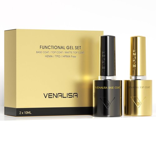 VENALISA No Wipe Gel Top Coat and Base Coat Set 2 Pcs 10ML for Gel Nail Polish, Shiny Finish and Long Lasting Soak Off Salon Manicure DIY at Home For Girls Women