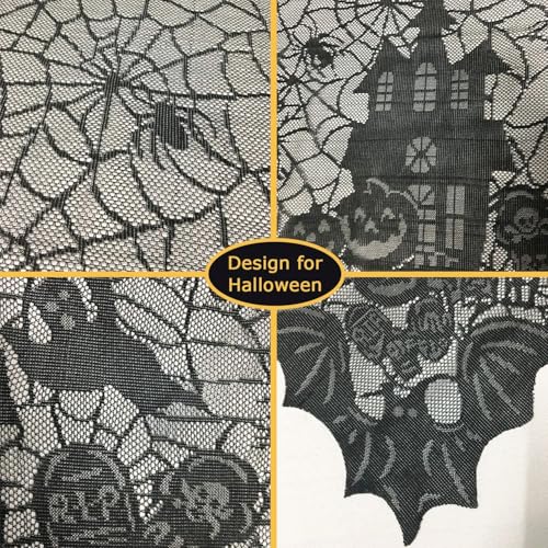 Halloween Pumpkin Embroidered Lace Tablecloth 70x52 Inch - Fall Decor, Sibling Variation