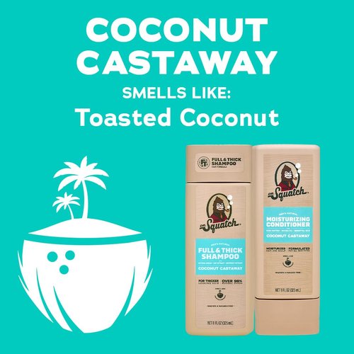 Dr. Squatch Men's Shampoo and Conditioner Set - Natural Formula for Fuller, Thicker Hair - Coconut Castaway (11 fl oz, 2-Pack)