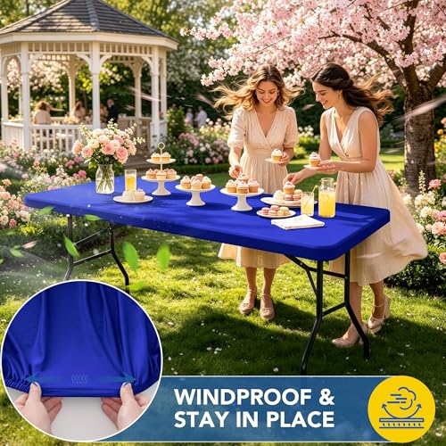Fitted 6ft Rectangle Tablecloth Set - Elastic Waterproof Spandex, 10 Pack, Royal Blue
