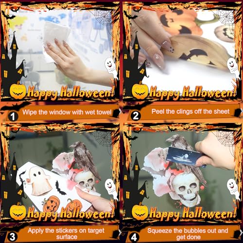 Halloween Window Clings Set - 8 Sheets Spooky Static Stickers for Glass - Multi8 / 8Multi