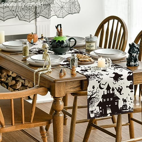 Halloween Table Runner 13x120 Inch Black White Decor Party Home | Artoid Mode 210 GSM