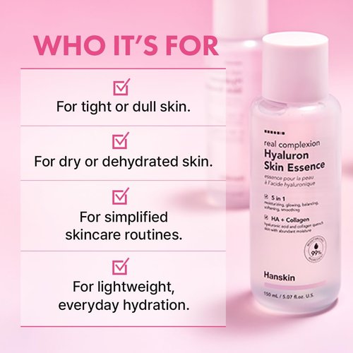 Hanskin Hyaluron Skin Essence Toner – Korean Hydrating Toner for Glass Skin | Hyaluronic Acid & Collagen | Lightweight Moisturizing Astringent for Dry, Sensitive & Dull Skin | K-Beauty (5.07 fl oz)