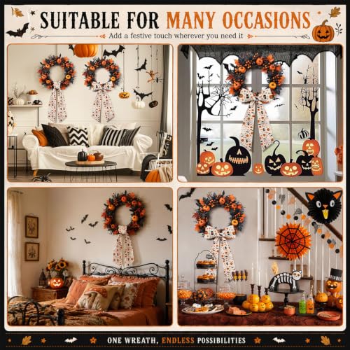 Halloween Satin Wreath Sash Set - Pumpkin Ghost Black Cat 56" x 4.5" Halloween / 2