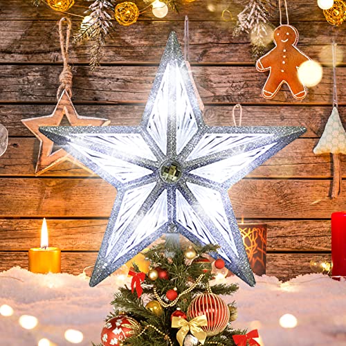 White Christmas Tree Topper Lights - 8 in 10 LED Double-Sided Star for Xmas & Holiday Decor