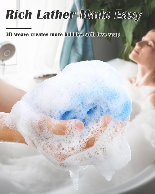 Back Scrubber for Shower and Dead Skin Removal, Exfoliating Body Scrubber for Smooth Skin Japan Washcloth for Shower & Bath, Versatile Body Scrub Towel, Ideal for Skincare, Deep Exfoliation Blue