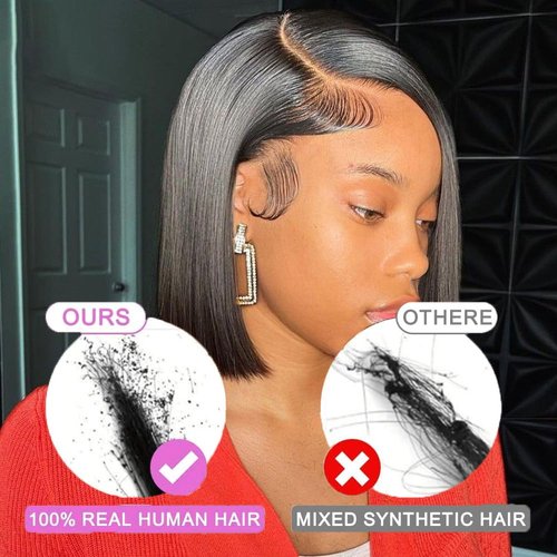 Rnsnwiee Short Bob Wig Human Hair Straight 13x4 Frontal HD Transparent Lace Front Wigs 100 Percent Real Human Hair Black Bob Wig for Women Pre Plucked 180% Density Natural Color 10 Inch