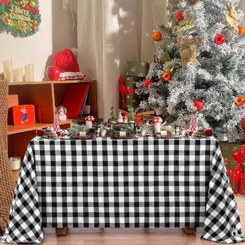 120x56 Inch Black White Checkered Tablecloth - Farmhouse Christmas Decor