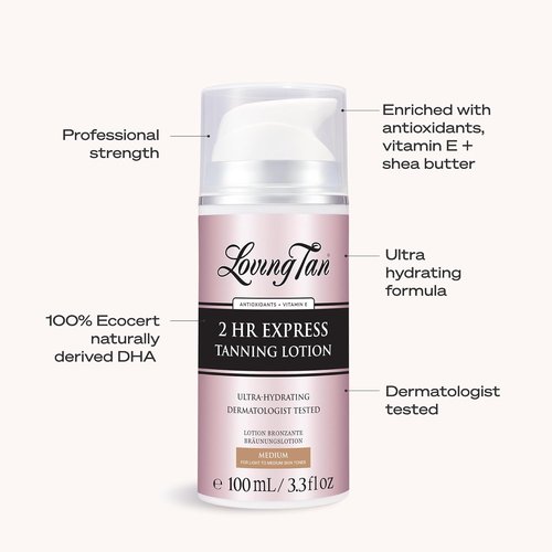 Loving Tan 2 Hr Express Self Tanning Body Lotion - Hydrating, Streak-Free Glow | Medium, 3.3 fl oz