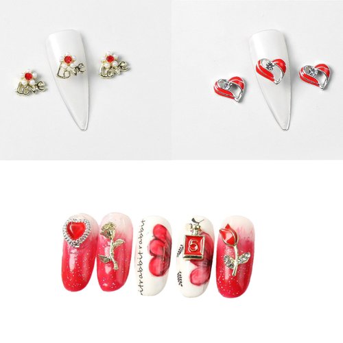 48Pcs Valentines Nail Art Charms Y2k Alloy Nail Gems and Rhinestones 3D Love Heart Lips Nails Design Kawaii Nails Charms for Women Acrylic Nails DIY Manicure Decoration