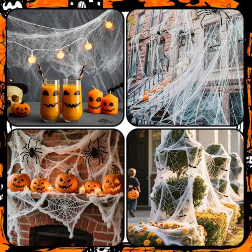 White 1100 Sqft Halloween Spider Webs Decoration with 60 Spiders & 12 Bats
