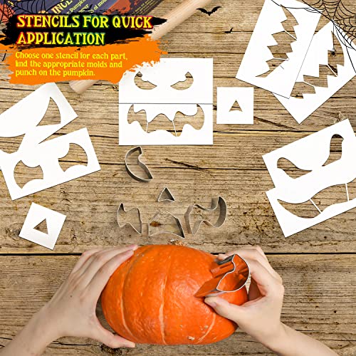 Kids Safe Pumpkin Carving Kit with Stainless Steel Tools & Stencils for Halloween DIY