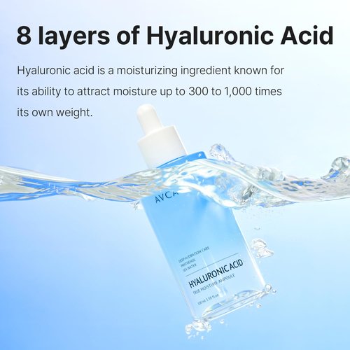 AVCA Moisture Hyaluronic Acid Serum 100ml (3.38 fl oz) – Deep Hydrating Face Serum for Dry Skin with 8-Type HA, Panthenol & Deep Sea Water for Lightweight, Non-Sticky Moisture