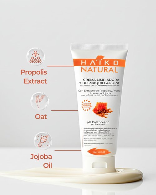 Skiennix Hydrating Cleansing Cream - Non-Greasy Makeup Remover with Propolis & Oat, 2.7 fl oz / 80g