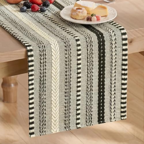 Farmhouse Style Black Stripe Braided Table Runner 12x36 Inch - Cotton & Polyester