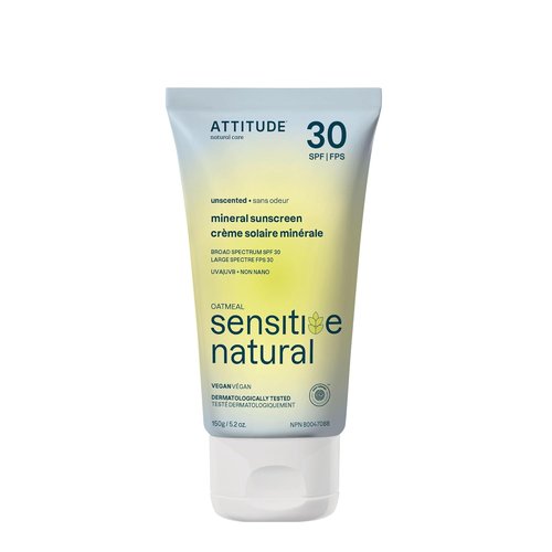 ATTITUDE Mineral Sunscreen - EWG Verified, Broad Spectrum UVA/UVB Protection, SPF 30, Unscented, 5.2 Oz