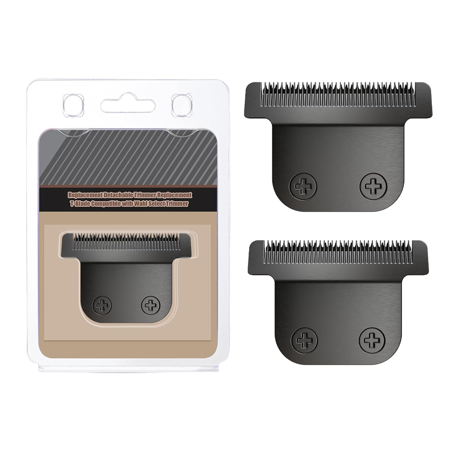 Wahl 40mm Replacement Detachable T Blade - Stainless Steel Compatible with All-in-One Trimmer | Black (2 Pack)
