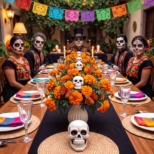 Artificial Marigold Flower Bouquet - Day of the Dead Ofrenda Decor, Orange, 7 Flowers