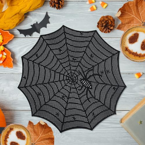 Spider Web Halloween Placemats Set of 8 - Black Round Table Mats, Heat-Resistant