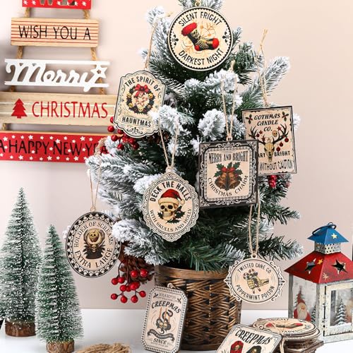 Halloween Gothic Skeleton Christmas Ornaments - 36 Dark Wooden Spooky Decor Pieces