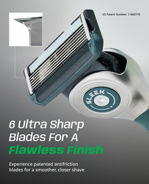 DORCO SLEEK 6 Blade Razor for Men with 7 Cartridges | Men's Cartridge Razors with Razor Handle and Smooth Shaving Blades | Men’s Razors with Multi-Flex Technology