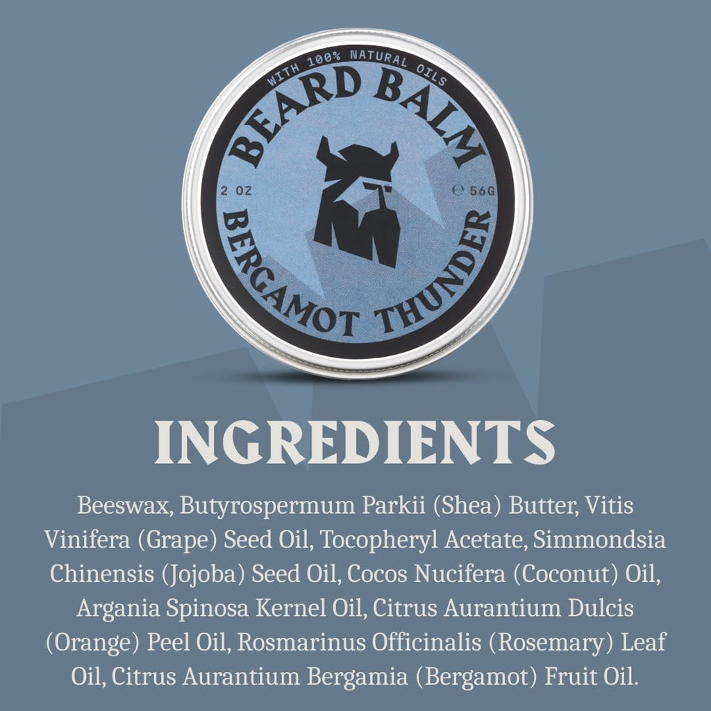 Viking Beard Balm for Men - Leave-In Conditioner & Styling Balm with Argan & Jojoba Oils | 2 Oz, Bergamot Thunder