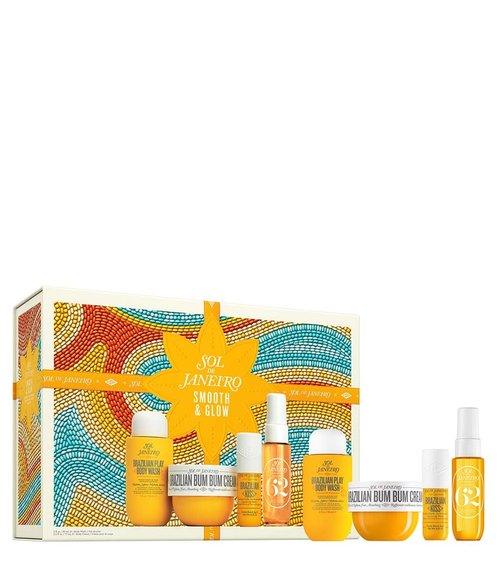 Sol de Janeiro Gift Set - Smooth & Glow Body Routine | Travel Size Bum Bum Minis including Bum Bum Cream, Brazilian Play Body Wash, Cheirosa 62 Mist, and Brazilian Kiss Lip Balm