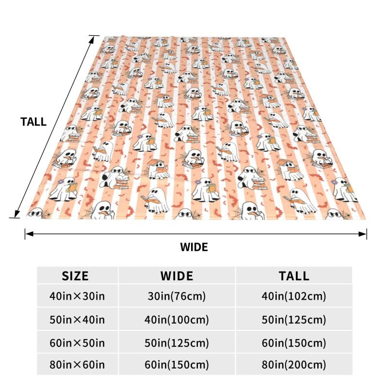 Halloween Ghost Reading Blanket - Orange 60x50 Inch Cozy Flannel Throw
