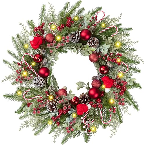 22-Inch Artificial Christmas Wreath for Front Door with Red Berries & Pine Needles - Green & Red Variation