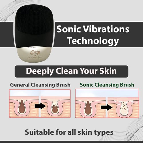 SC Chocolate Facial Cleansing Brush | 3-in-1 Electric Face Scrubber | USB Rechargeable Face Cleansing Brush | IPX7 Waterproof | Blackhead Remover | Deep Cleansing & Exfoliating (Black)