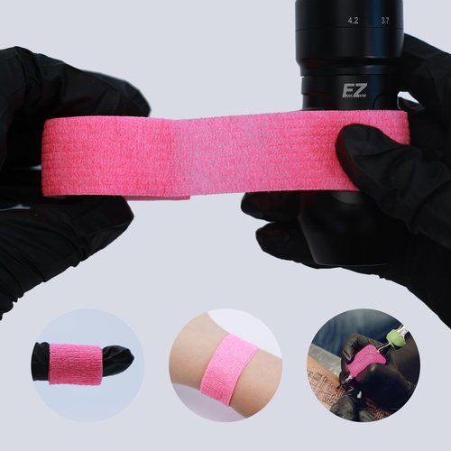 EZ Tattoo Grip Tape - 24PCS (1inch x 5 Yard) Pink Self Adhesive Bandage for Wrist & Ankle Sprain Swelling, Disposable Roll Tattoo Grip Tube Tape for Tattoo Machine and Tattoo Supplies Pet Bandage