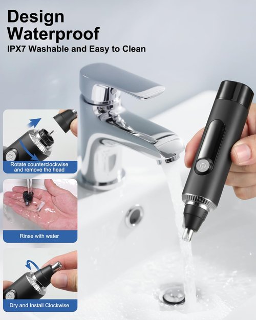 Nose Hair Trimmer for Men and Women,2025 Professional Painless IPX7 Waterproof Eyebrow & Facial Hair Trimmer,USB Rechargeable with LED Display Dual-Edge Blades for Smoother Cutting,BlackSilver