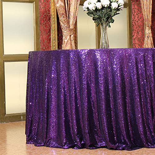 Purple Sequin Tablecloth 120 Inch Round Glitter Overlay for Wedding Party