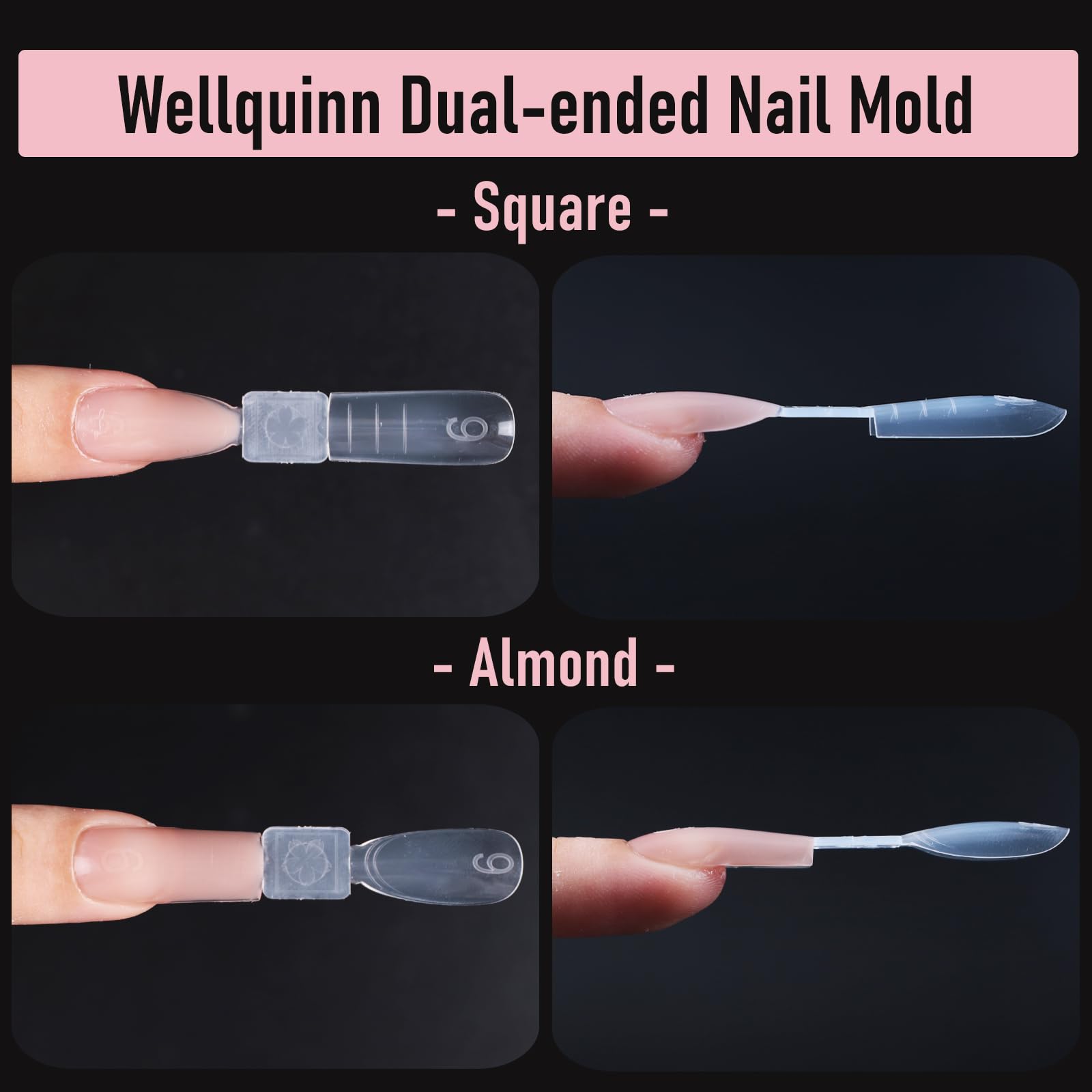 Wellquinn Dual-ended Short Nail Mold Kit, Square & Almond Shape, Embeddable Ultra-Thin Seamless Measured Nail Forms with Gel Scoop, 15 Sizes 75Pcs