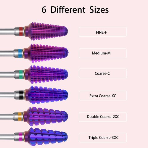 ERUIKA Tungsten Carbide Tornado Nail Drill Bits,3/32'' Two Way Safety Use Efile Multi-function Bits,Suitable Fast Remove for Acrylic Gels Manicure Pedicure Rotary Tools (Purple, Medium - M)