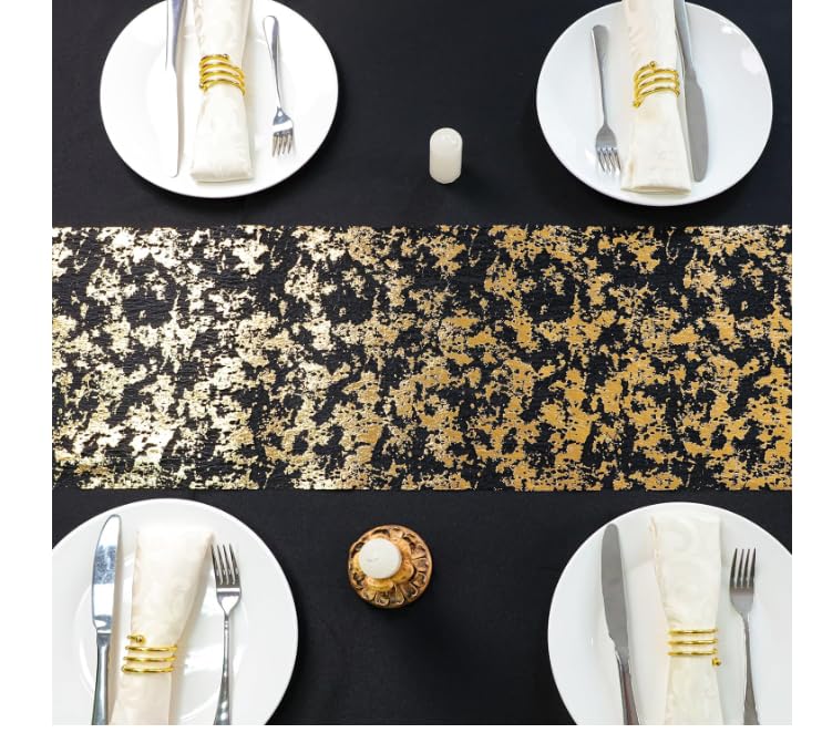 Black and Gold Table Runner - Glitter Metallic Foil Mesh 100FT - Snowkingdom