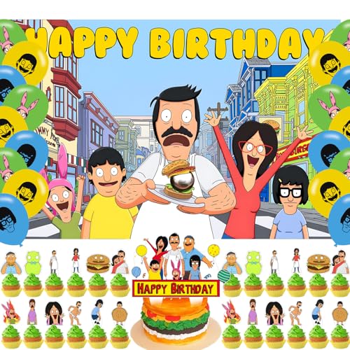 Bobs Burgers Birthday Party Decorations Set with Balloons & Backdrop - Kids Cartoon Theme