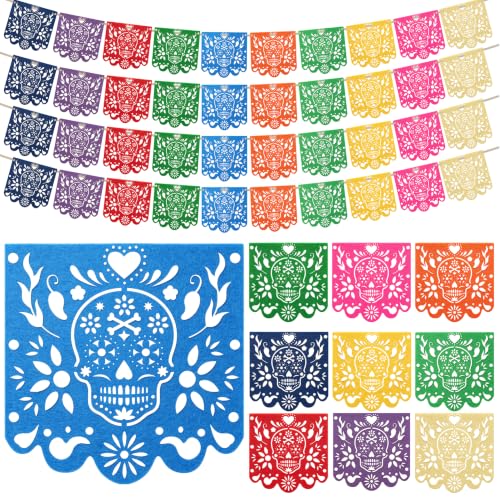 Dia De Los Muertos Decorations 4 Pack Felt Papel Picado Banners - Colorful 40 Feet