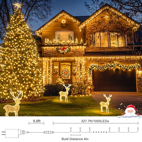 JMEXSUSS 1000 LED Christmas String Lights - Soft White, 328 Ft, Indoor & Outdoor