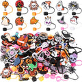 Halloween Straw Toppers Bulk Set - 72 Pcs for 30/40oz Tumblers - Spooky Designs