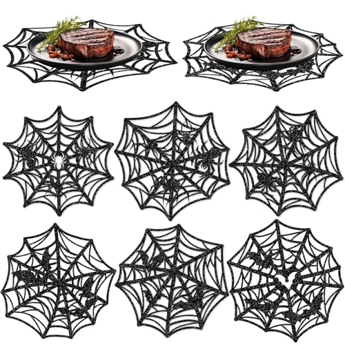 Halloween Glitter Spider Web Paper Placemats Set of 60 - 13x13 Inch Table Decor