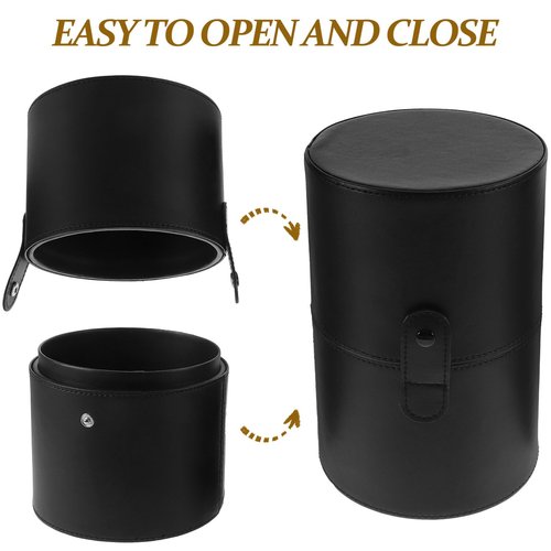Beaupretty PU Leather Case Makeup Brush Holder with Lid Cosmetic Storage Bucket Brush Box Cup for Women Black