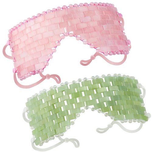 LazyGa Natural Jade Eye Mask and Rose Quartz Eye Mask Set - Soothing & Relaxing Alleviate Puffiness and Migraines with Cooling and Warming Therapy (2 Pcs)