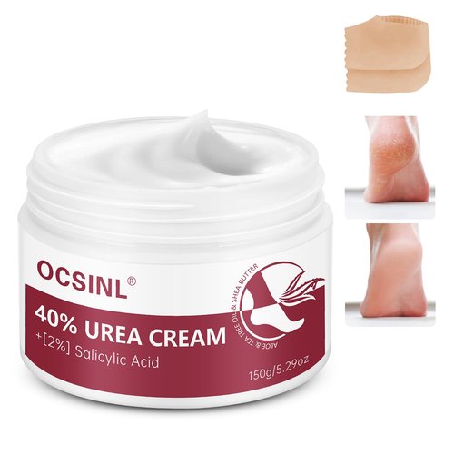 OCSINL Urea Cream 40 Percent for Feet Maximum Strength, with Heel Protectors, Foot Moisturizer Cream for Dry Cracked Heels Rough Dead Dry Skin Foot Callus Remover - 5.29 Oz