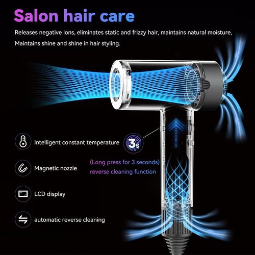 CONCARE Hair Dryer with Diffuser, Fast Drying Blow Dryer,110,000 RPM Brushless Motor, High Speed, Ionic,No Heat Damage, for Travel, Home (Gray)