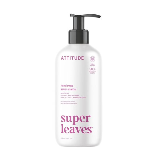 ATTITUDE Liquid Hand Soap - EWG Verified, Vegan & Plant-Based - Coconut & Wild Berries, 16 Fl Oz