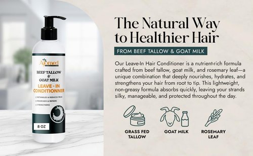 Beef tallow & Goat milk Leave-In Conditioner| Handmade hair Detangler- Anti-Frizz dreadlock moisturizer-Split Ends Breakage (12 Fl Oz)